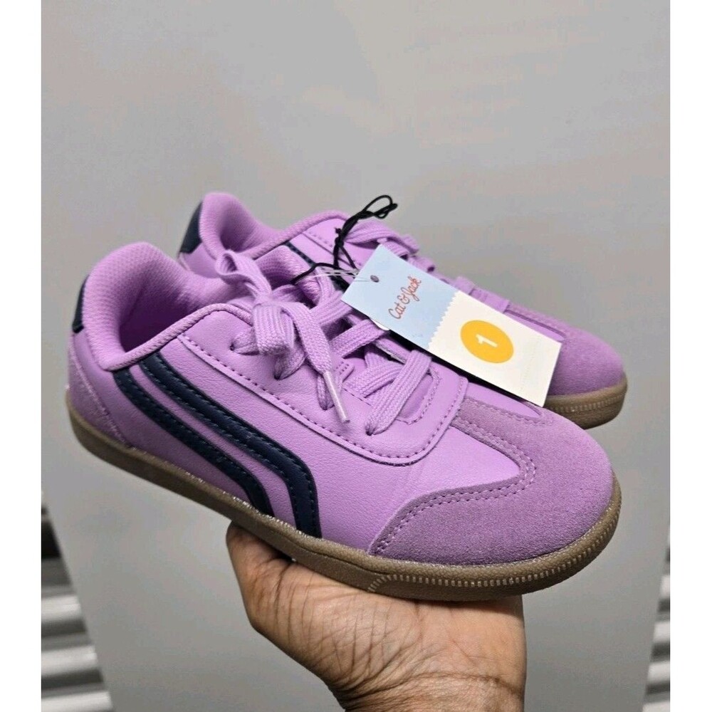 Cat & Jack Kids Boston Retro Court Sneakers Purple Black Lace Up Size 1